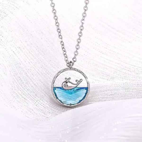 Whale Ocean Sterling Silver Blue Crystal Pendant Necklace