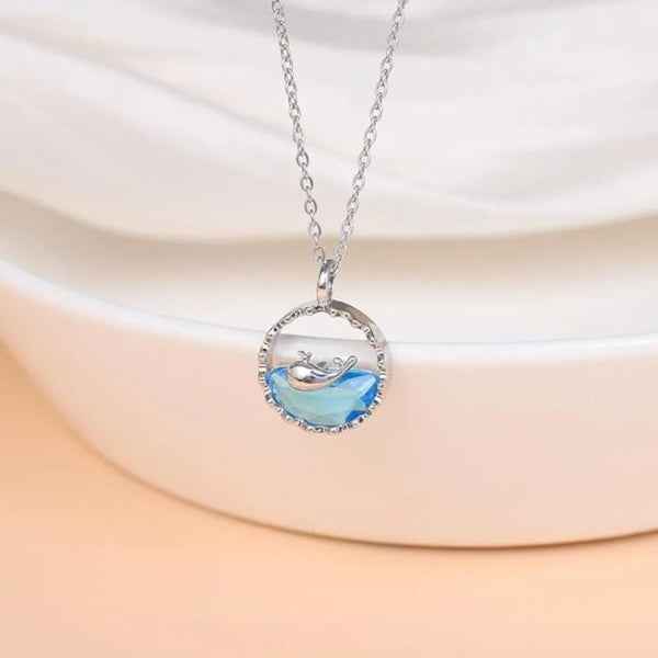 Whale Ocean Sterling Silver Blue Crystal Pendant Necklace