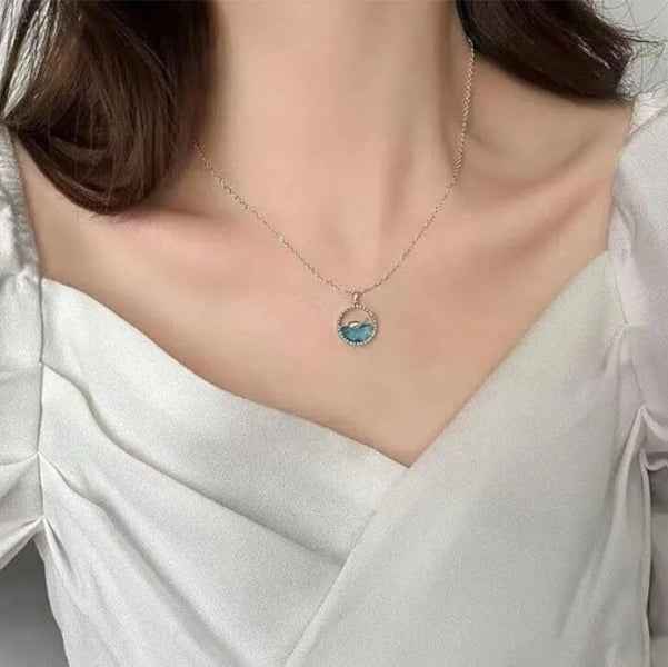 Whale Ocean Sterling Silver Blue Crystal Pendant Necklace