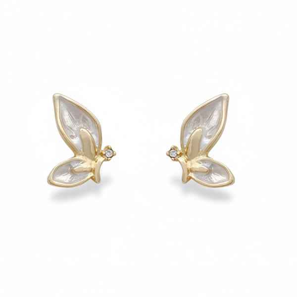 White Butterfly Studs | Dainty Gold Enamel Butterfly Wing Jewelry