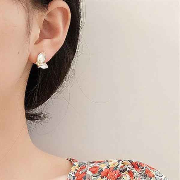 White Butterfly Studs | Dainty Gold Enamel Butterfly Wing Jewelry