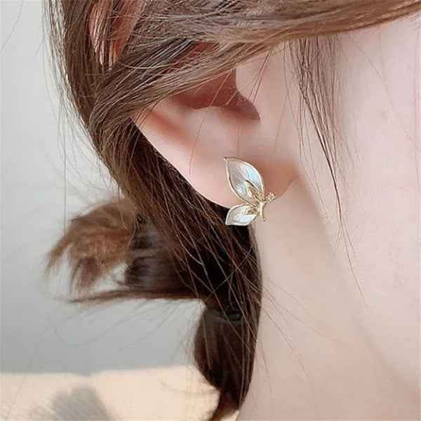 White Butterfly Studs | Dainty Gold Enamel Butterfly Wing Jewelry