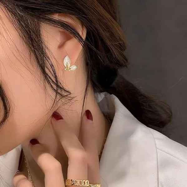 White Butterfly Studs | Dainty Gold Enamel Butterfly Wing Jewelry