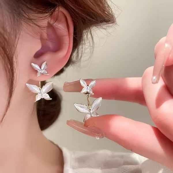 White Butterfly Studs | Dainty Gold Enamel Butterfly Wing Jewelry