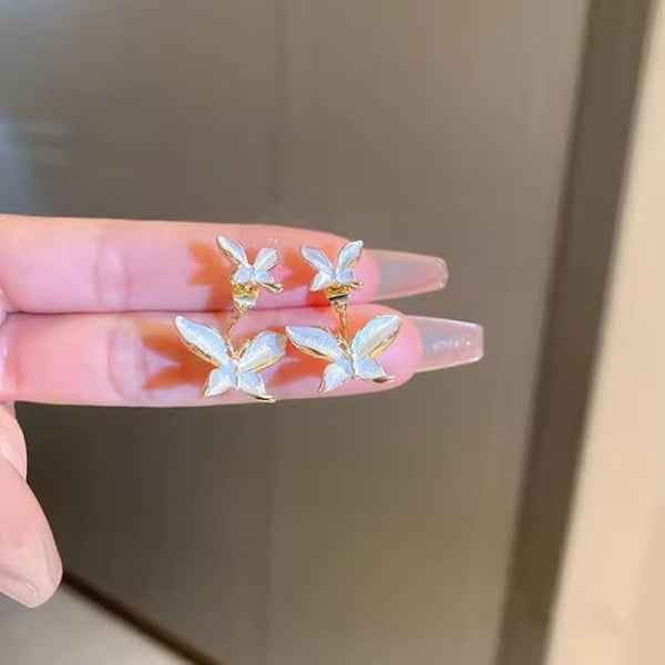 White Butterfly Studs | Dainty Gold Enamel Butterfly Wing Jewelry