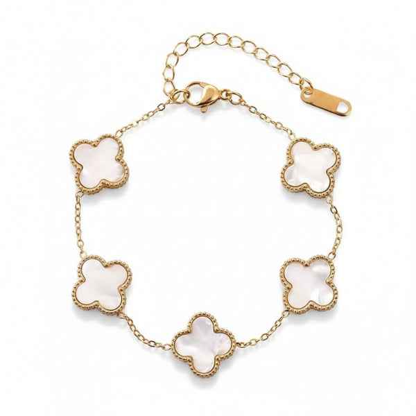Chic White Clover Gold Bracelet | Radiant Mother of Pearl Style Jewelry