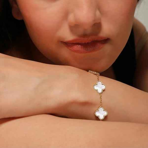 Chic White Clover Gold Bracelet | Radiant Mother of Pearl Style Jewelry
