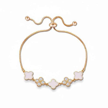 Exquisite White Clover Bolo Bracelet | Chic Rhinestone Gold Jewelry