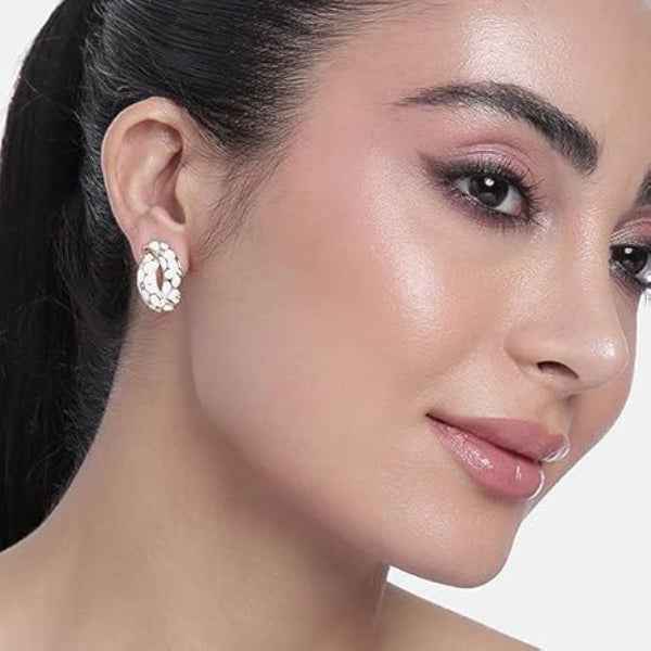 White Daisy Hoop Earrings: Enamel Flower Huggie Statement Jewelry