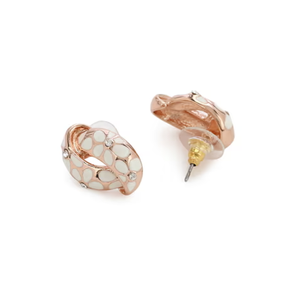 White Daisy Hoop Earrings: Enamel Flower Huggie Statement Jewelry