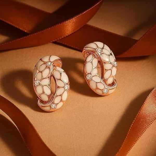 White Daisy Hoop Earrings: Enamel Flower Huggie Statement Jewelry