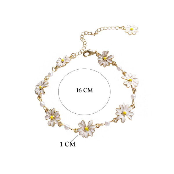 Exquisite White Daisy Pearl Bracelet | Chic Floral Gold Plated Jewelry