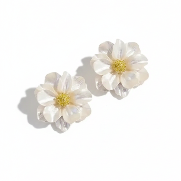 Chic White Flower Earrings | Statement Petal Design Jewelry
