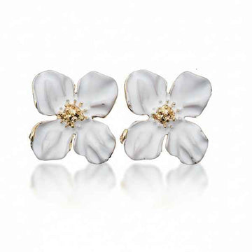 White Flower Studs | Dainty Gold Enamel Floral Bloom Post Earrings