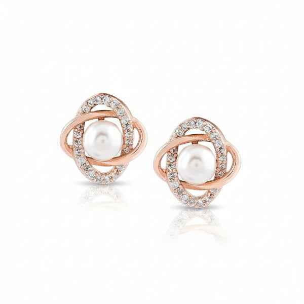 Sparkling Cubic Zirconia Pearl Stud Earrings | 14k Gold Plated Stylish Gift