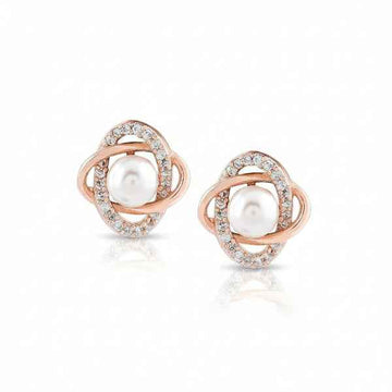 Sparkling Cubic Zirconia Pearl Stud Earrings | 14k Gold Plated Stylish Gift