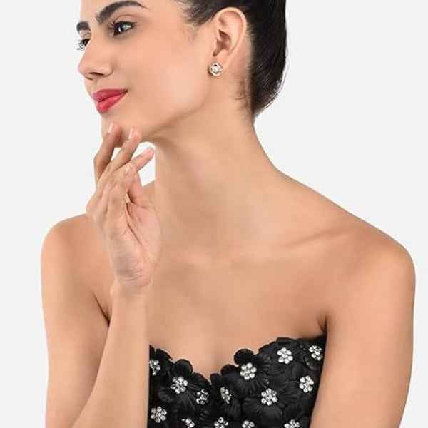 Sparkling Cubic Zirconia Pearl Stud Earrings | 14k Gold Plated Stylish Gift